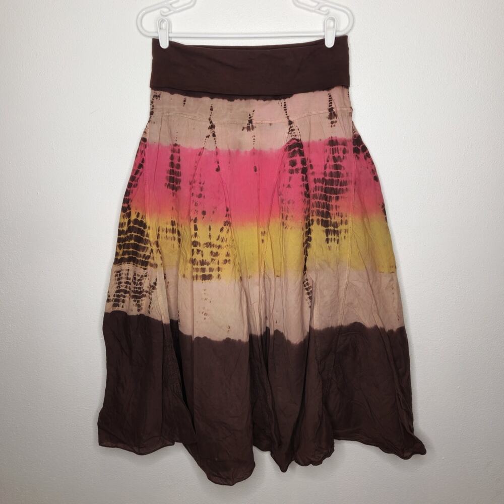 Vintage Speak Foldover Waist Maxi Skirt Tie Dye Large Boho Whimsy Hippie Cotton